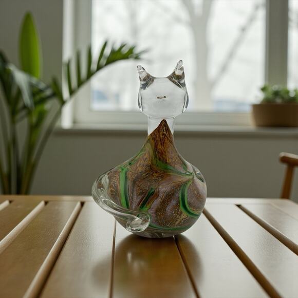 Mtarfa Artisans Centre Valletta Malta Hand Blown Glass Cat Figurine Swirl - Picture 1 of 10